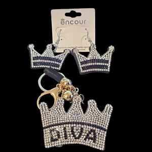 Diva Rhinestone Earrings & Keychain Set – Sparkly Bag Charm + Jewelry